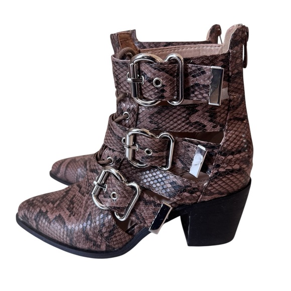 Miss Lola Brown Snake Print Heeled Boots - Picture 3 of 8